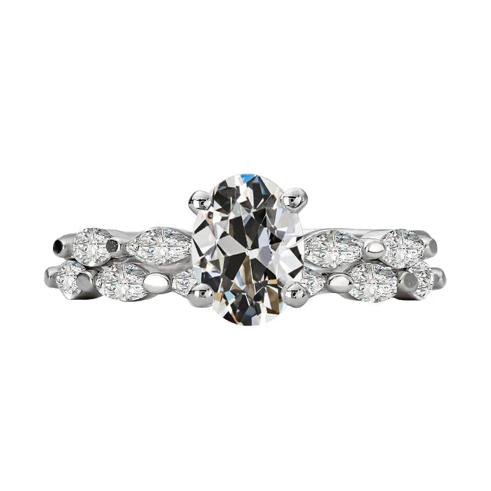 Ehering Marquise & Oval Altschliff Natürliche Diamant 14K Gold 5 Karat