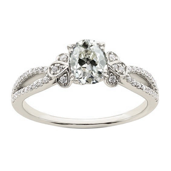Ehering Oval Alter Schnitt Echt Diamant Blumen Gespaltener Schaft 4.20 Karat