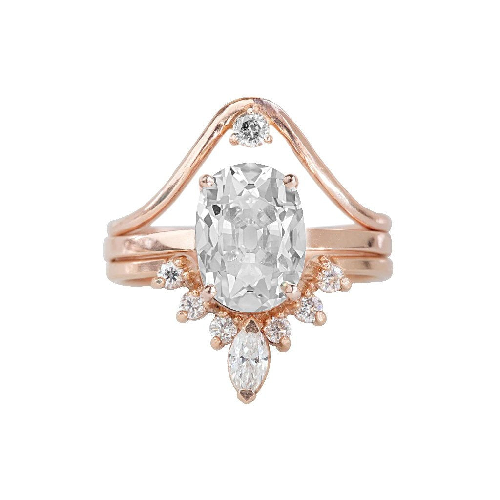 Ehering-Satz Oval alter Bergmann Echt Diamant Crown Stil 6 Karat Gold