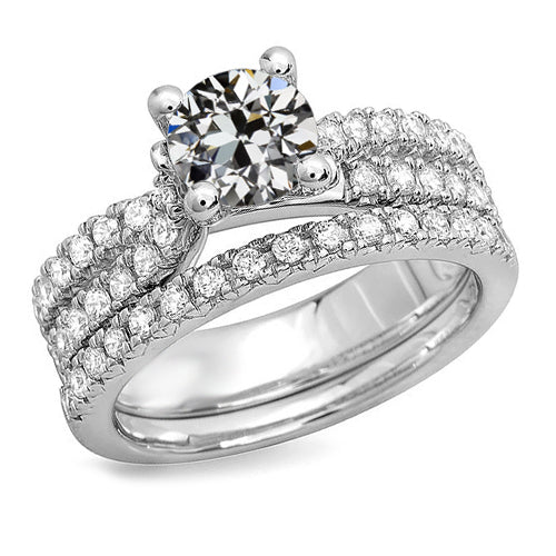 Ehering Set Rund Alt Minenschliff Echt Diamant Damen Schmuck 5 Karat