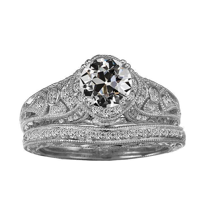 Ehering-Set im antiken Stil. rund. alter Bergmanns Echt diamant. 4 Karat
