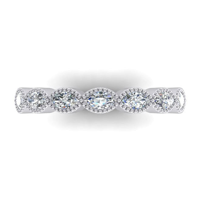 14K Gold Hochzeitsband Marquiseschliff Milgrain