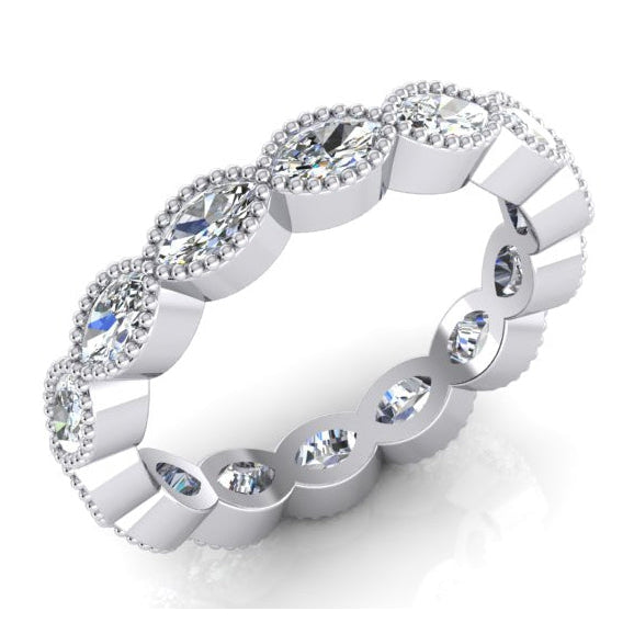 14K Gold Hochzeitsband Marquiseschliff Milgrain