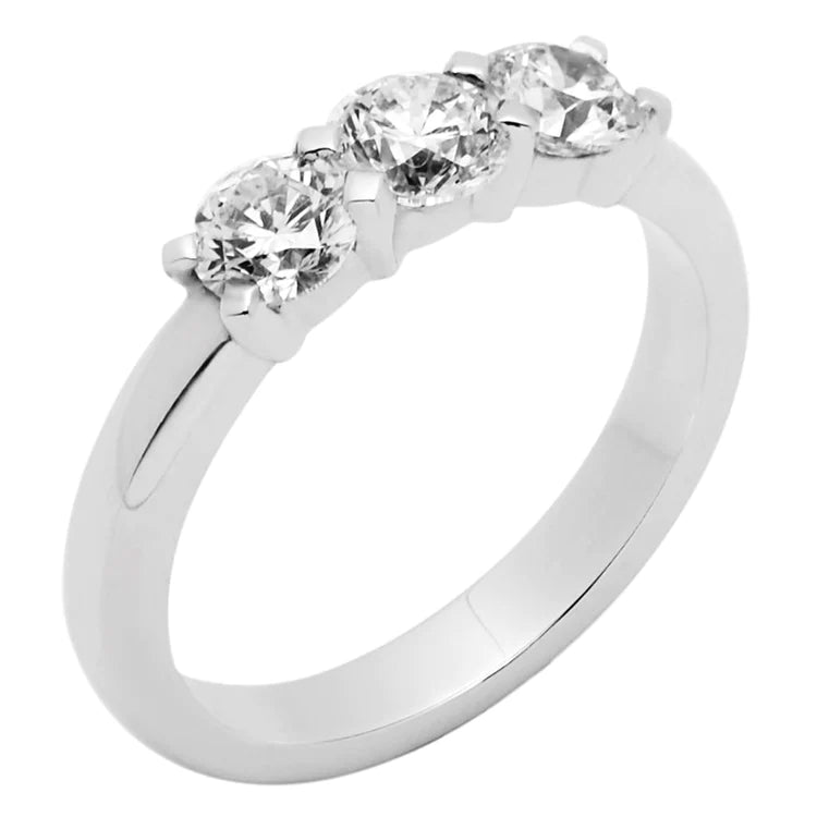 Ehering mit 3 Steinen im Rundschliff 2,25 ct Natürlich Diamanten Weißgold 14K