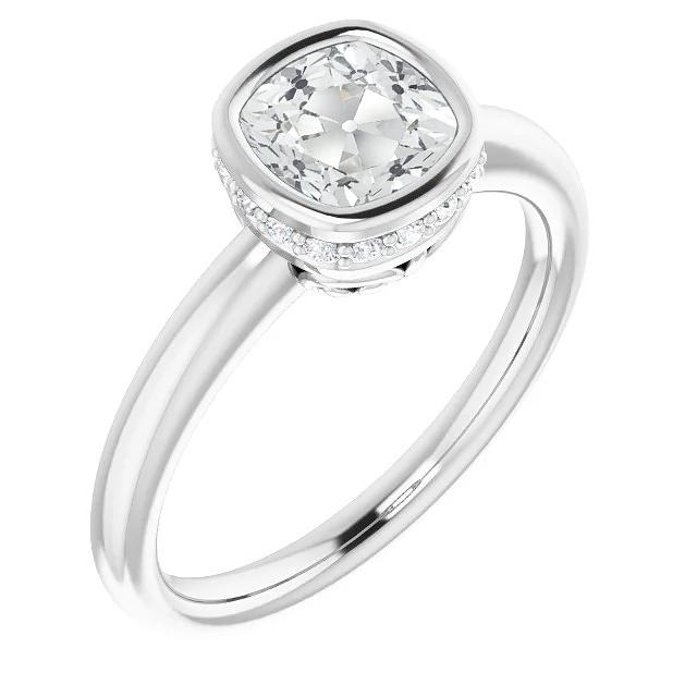 Ehering rund & Kissen Old Mine Cut Echt Diamant Lünette Set 5 Karat
