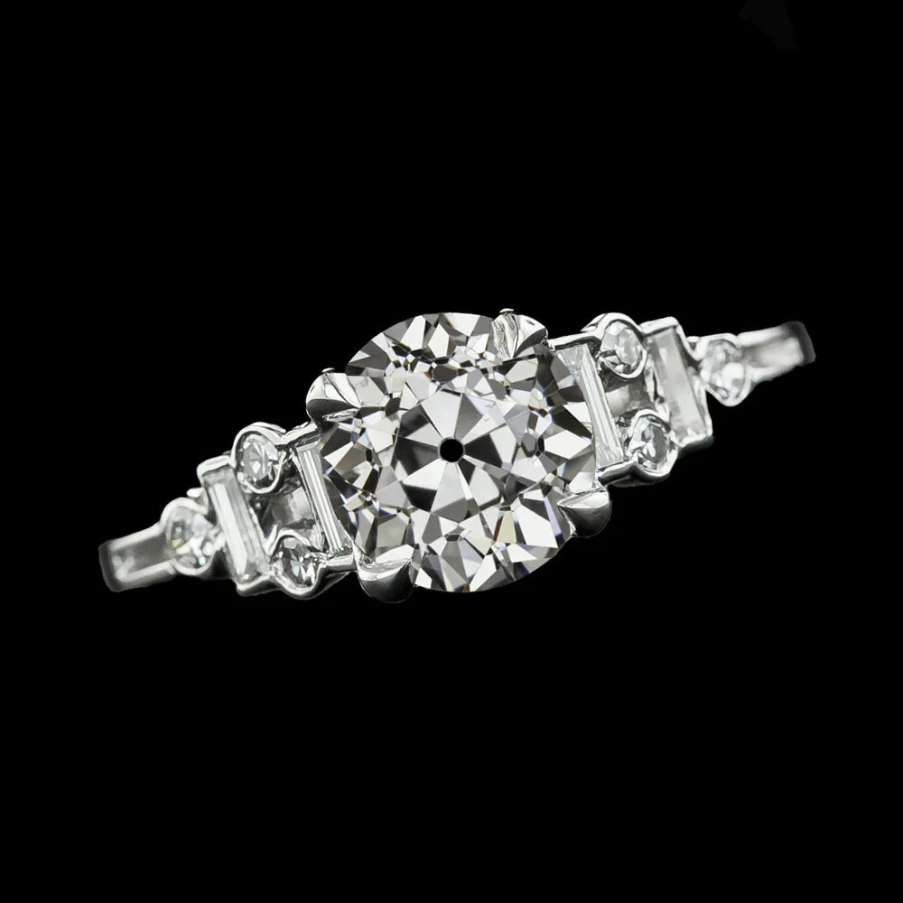 Ehering runder alter Bergmanns Echt diamant mit Baguettes 3,50 Karat