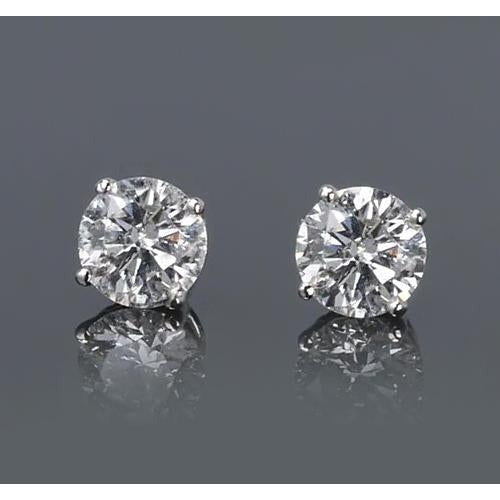 Einfacher Runder Ohrstecker Natürliche Diamant Weiß Gold 14K 2 Karat
