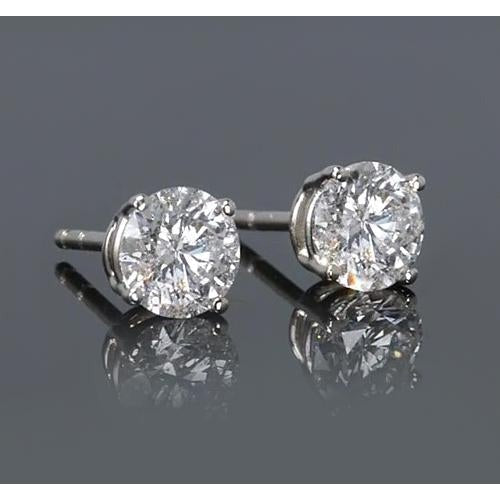 Einfacher Runder Ohrstecker Natürliche Diamant Weiß Gold 14K 2 Karat