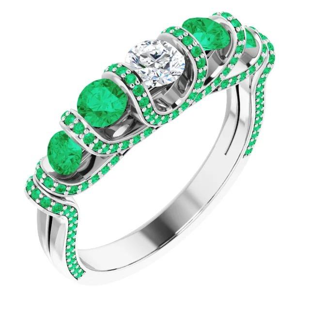 Einzigartiger Stil runder Diamant Smaragdring 3,90 Karat