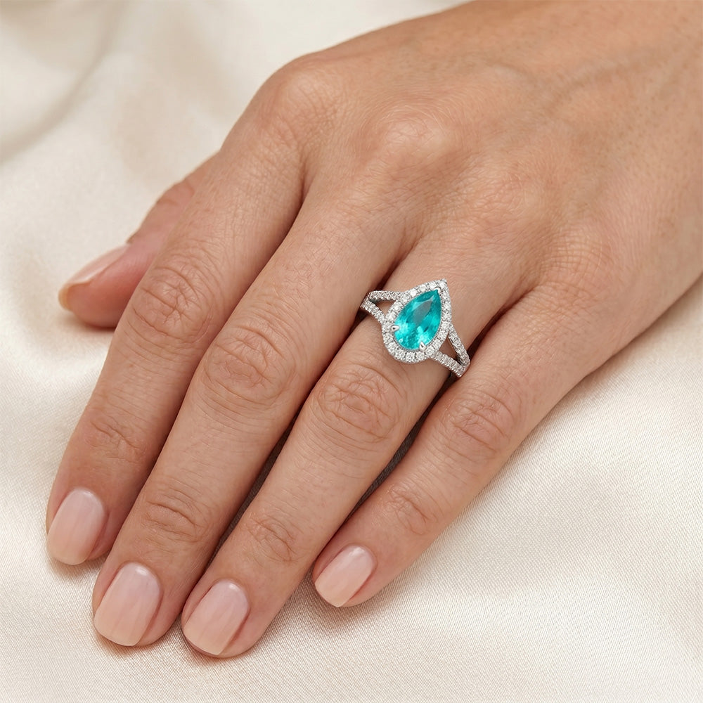 Eleganter VVS Reinheit Neon Paraiba Halo-Verlobungsring – 3