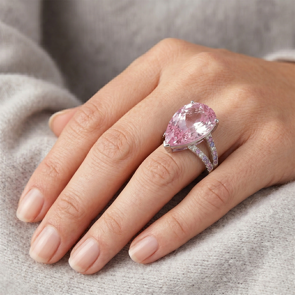 Exquisiter Kunzit Kunzite Akzent-Solitär-Ring – 12 Karat 14