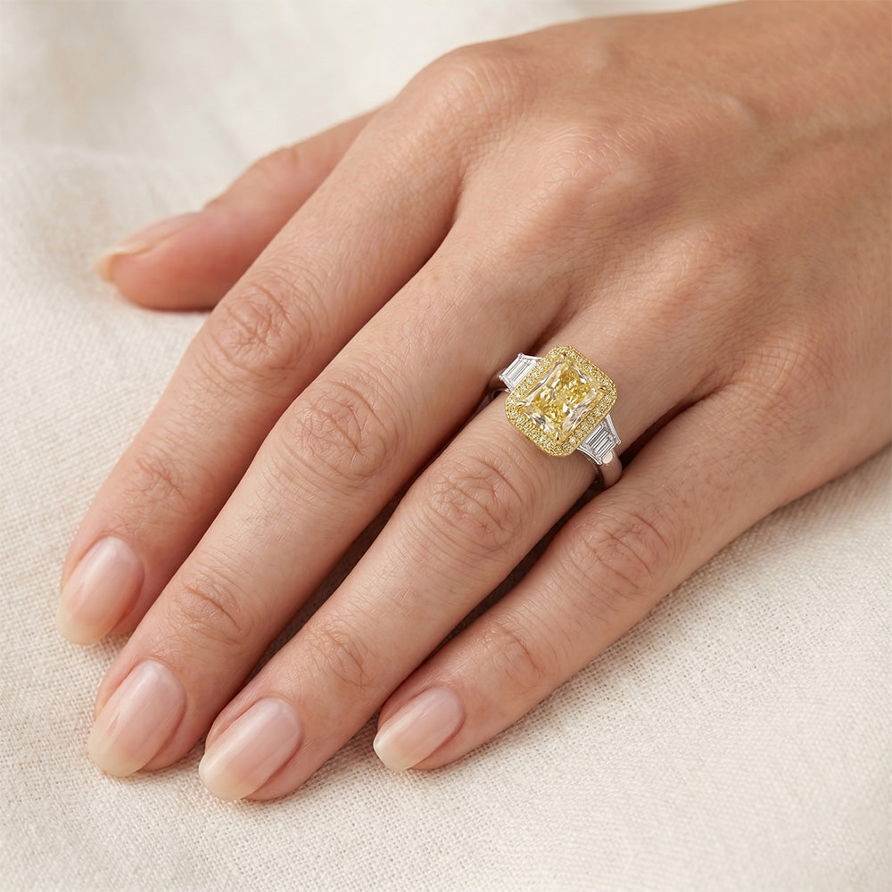 Fancy Gelber Diamant VVS Ring 2 Karat in 14 Karat Zweifarbig Gold