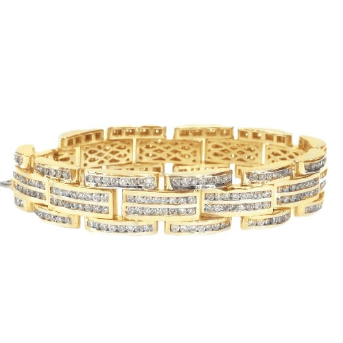 Feine runde Form Echt Aus der Erde Abgebauter Natürlicher Diamant Herrenarmband Gelbgold 14K 12 Karat