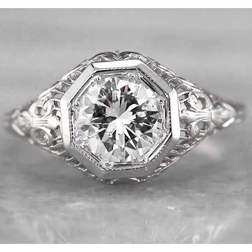 Filigraner runder Echt Diamantring 2 Karat Weißgold 14K