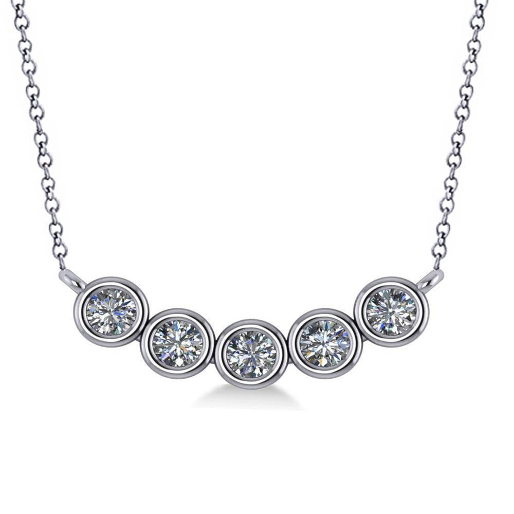 Fünf-Stein-Lünetten-Set Runder Echt Aus der Erde Abgebauter Natürlicher Diamant-Halsketten-Anhänger 1,50 Karat WG 14K