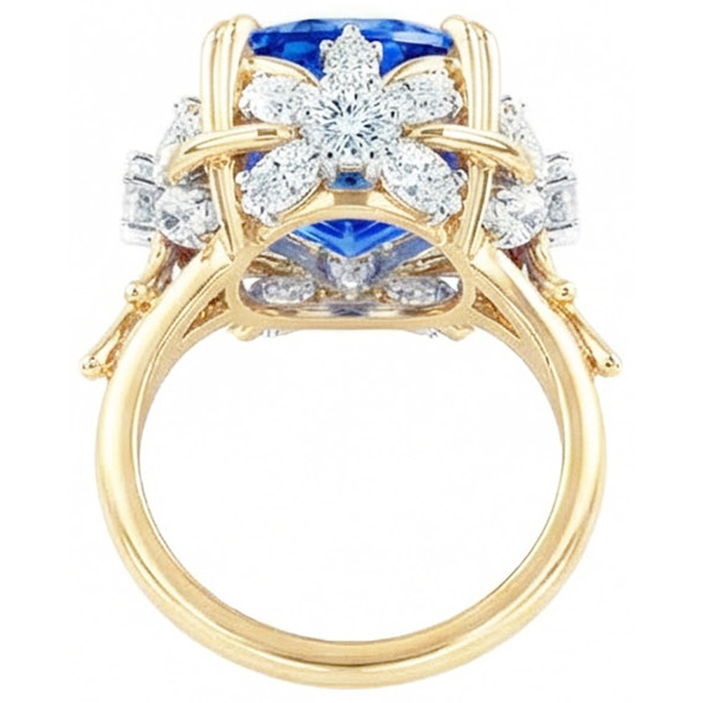 echter cushion diamant 7.01Karat ring Profilansicht
