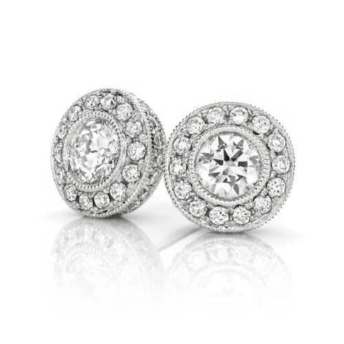 Funkelnd Runden Echt DiamantStud Halo Earrings 2.28 Carat White Gold 14K