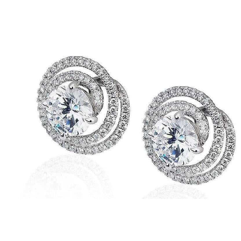Funkelnde 2,76 Karat Echt Diamant-Damen-Ohrstecker im Rundschliff Halo