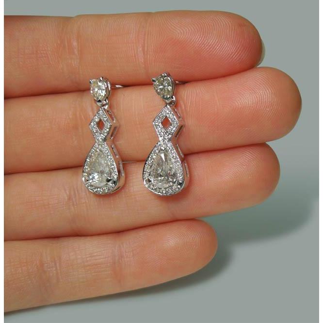 Funkelnde 3,50 Karat Echt Birnendiamant Ohrhänger Paar Ohrringe WG 14K
