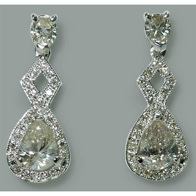 Funkelnde 3,50 Karat Echt Birnendiamant Ohrhänger Paar Ohrringe WG 14K