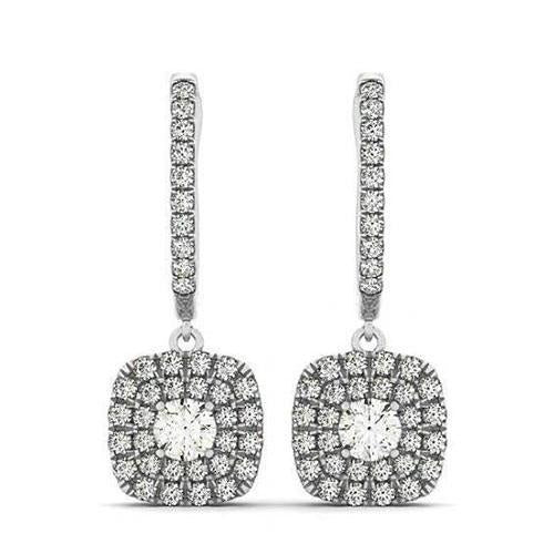 Funkelnder 2,50 Karat runder Echt Aus der Erde Abgebauter Natürlicher Diamant Halo Ohrhänger Weißgold 14K