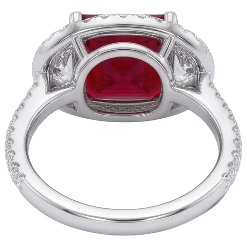 Funkelnder 3 Karat Prinzessin Red Ruby Three Stone Style Ring WG 14K