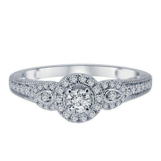 Funkelnder Echt Aus der Erde Abgebauter Natürlicher Diamanten Halo-Ring im antiken Stil mit Akzenten 2.50 Ct WG 14K