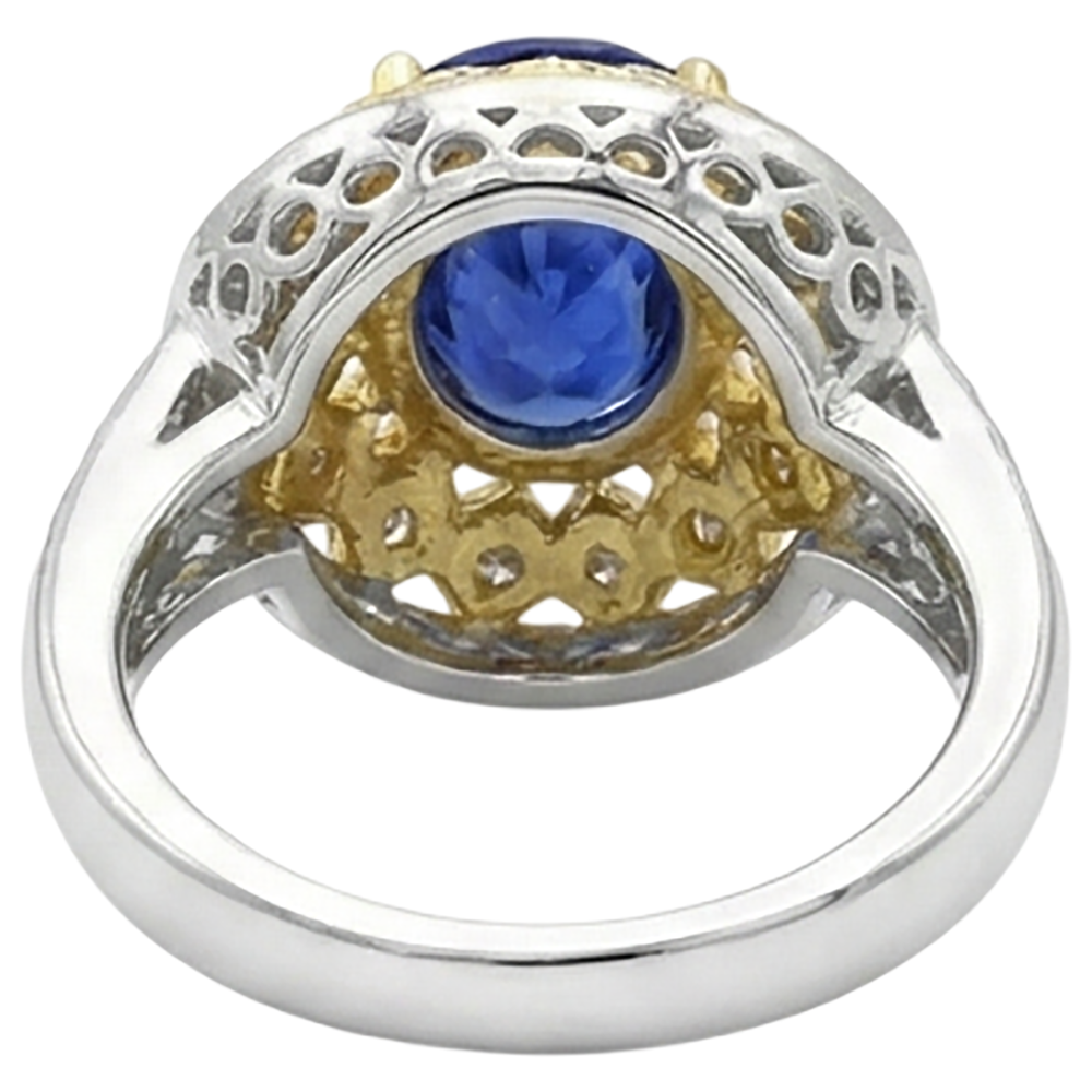 Funkelnder Ovaler Tansanit-Aus der Erde Abgebauter Natürlicher Diamant-Ring mit 3.10 Karat zweifarbigem Gold