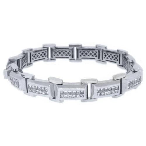 Funkelndes 10 Karat Princess Cut Echt Diamant Weißgold Herrenarmband