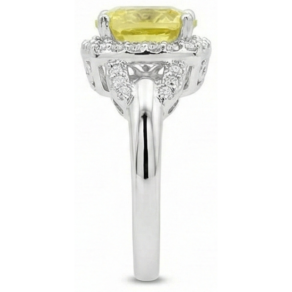 Gelber Saphir und Aus der Erde Abgebauter Natürlicher Diamanten 4 Karat Ring Weißgold 14K