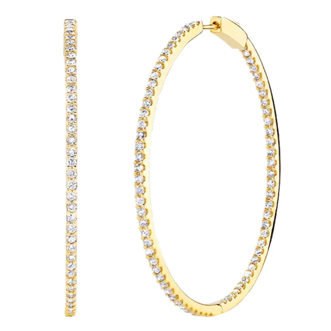 Gelbgold 14K Rundschliff 3 Karat Natürlich Diamanten Lady Creolen