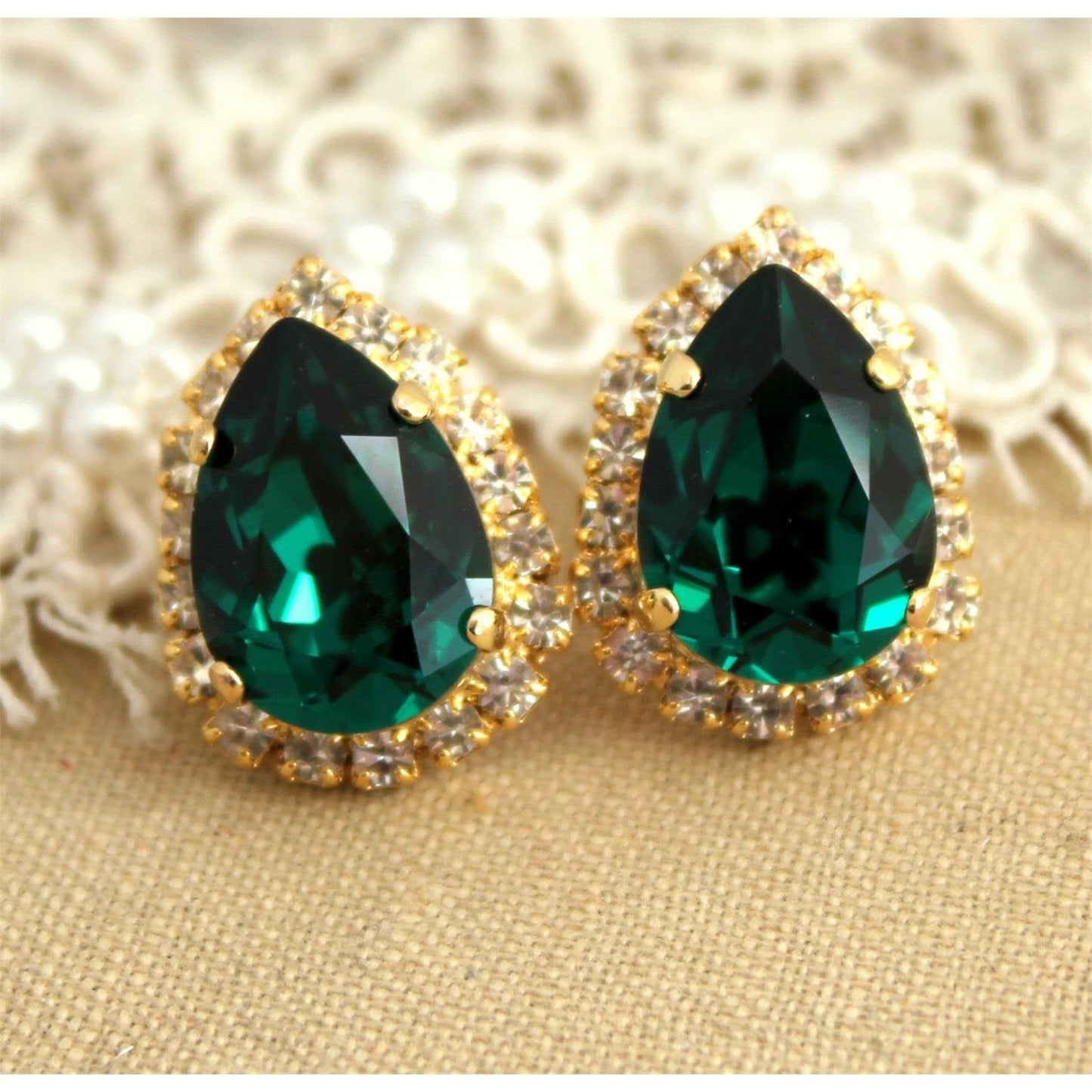 Gelbgold Dame Grün Smaragd Mit Diamant Ohrstecker Halo Ohrring Edlen Schmuck