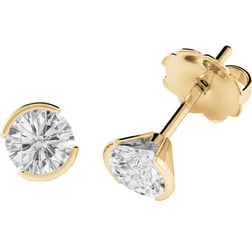 Gelbgold-Diamant-Ohrstecker 1 Karat halbe Lünette Damenschmuck