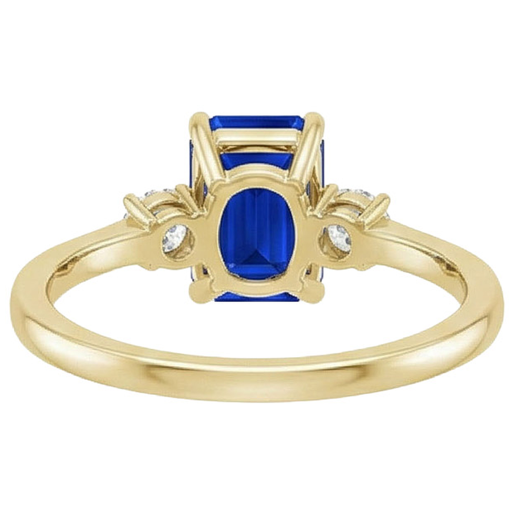 Gelbgold Smaragd 3 Steine Ring Blauer Saphir & Aus der Erde Abgebauter Natürlicher Diamant 3,50 Karat