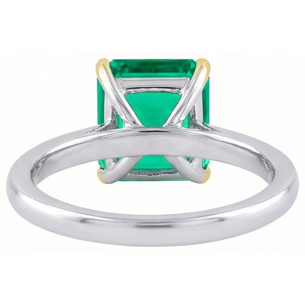 Natürlicher Smaragd Farbstein-Ring 5 Karat Zweifarbiges 14K Gold – Rückansicht