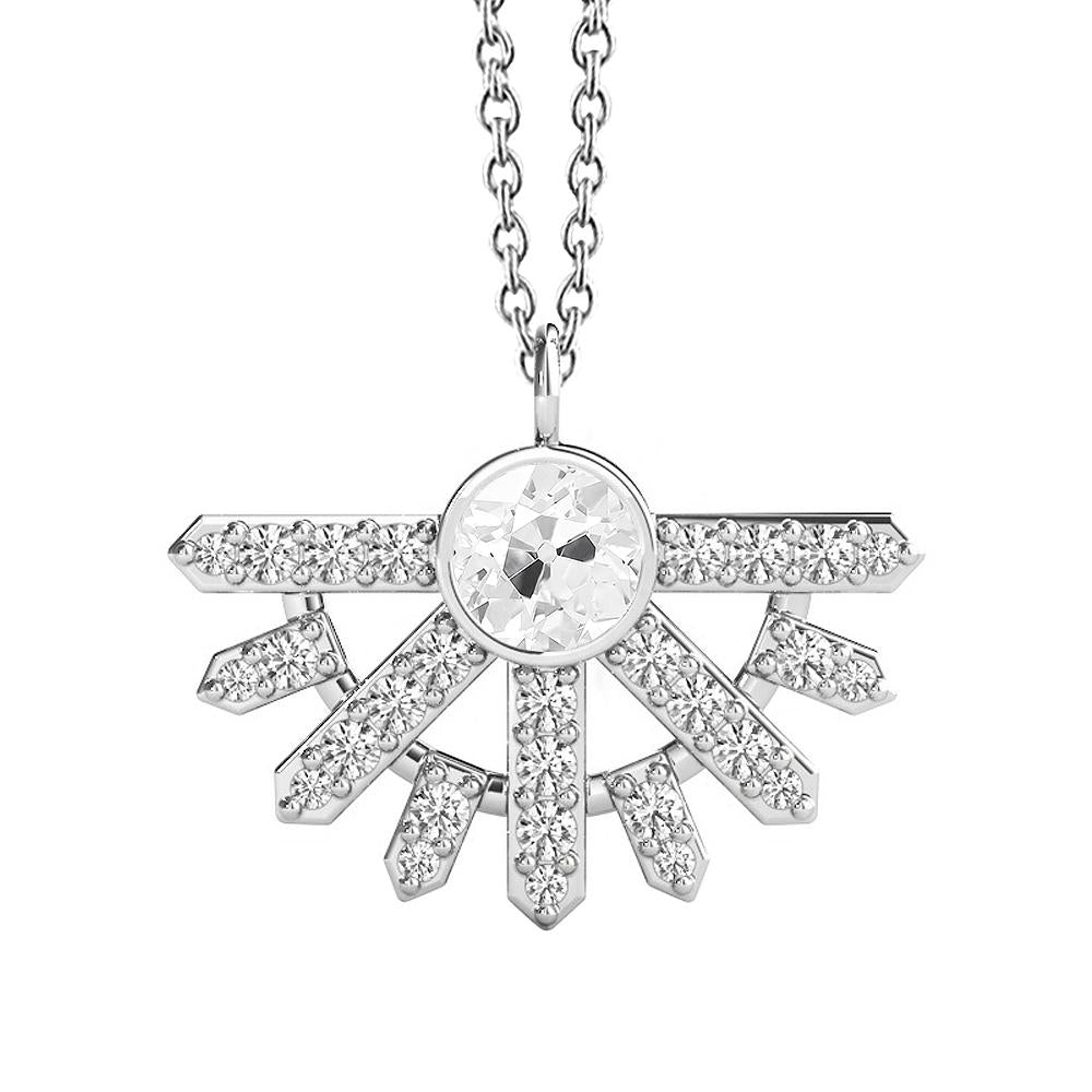 Gold 14K Echt Diamant Anhänger rund alter Bergmann Lünette Set 4 Karat