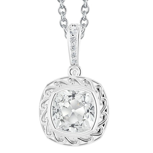 Gold 14K quadratischer Echt Diamant-Anhänger, Kissen, alte Schliff-Lünette, 6 Karat