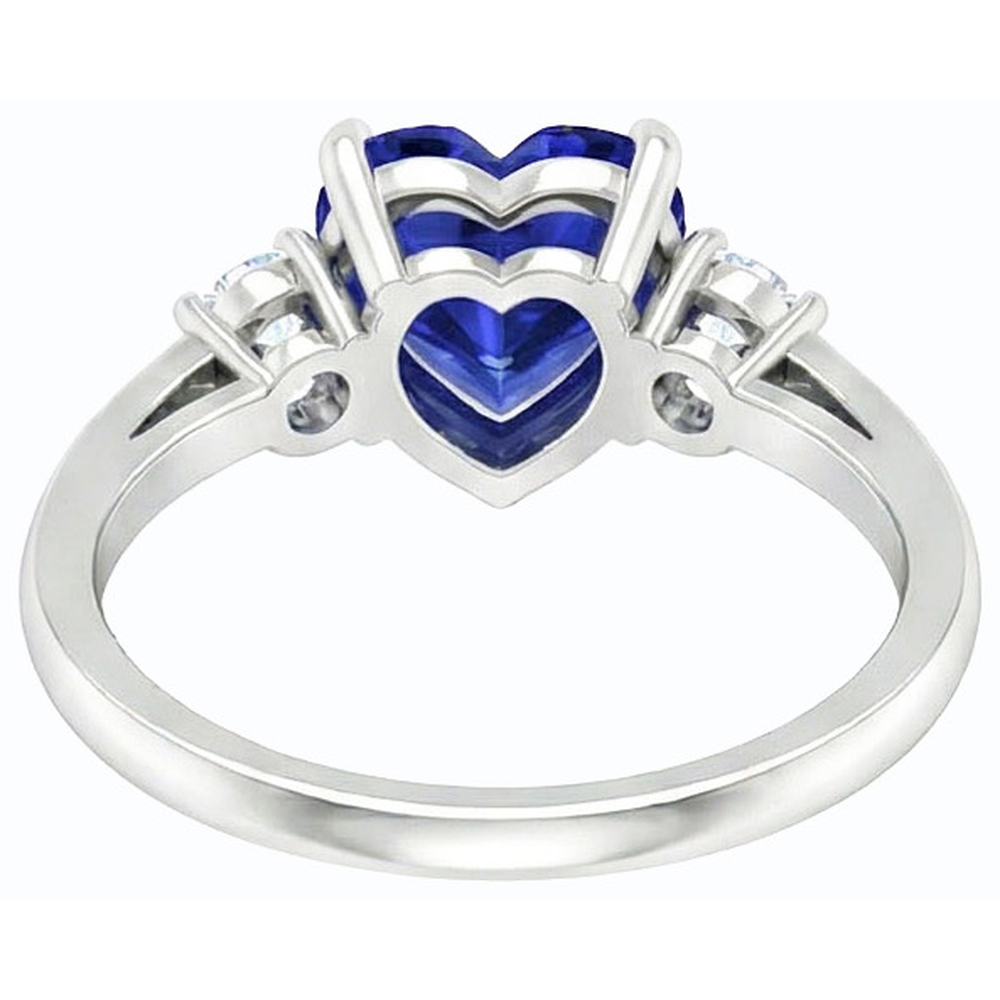 Gold Drei Steine Ehering Herz Tiefblauer Saphir 2 Karat