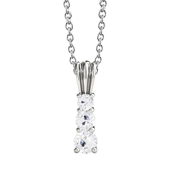 Gold Echt Diamant Anhänger Drei Steine Rund alter Bergmann 1.50 Karat Krappen Set