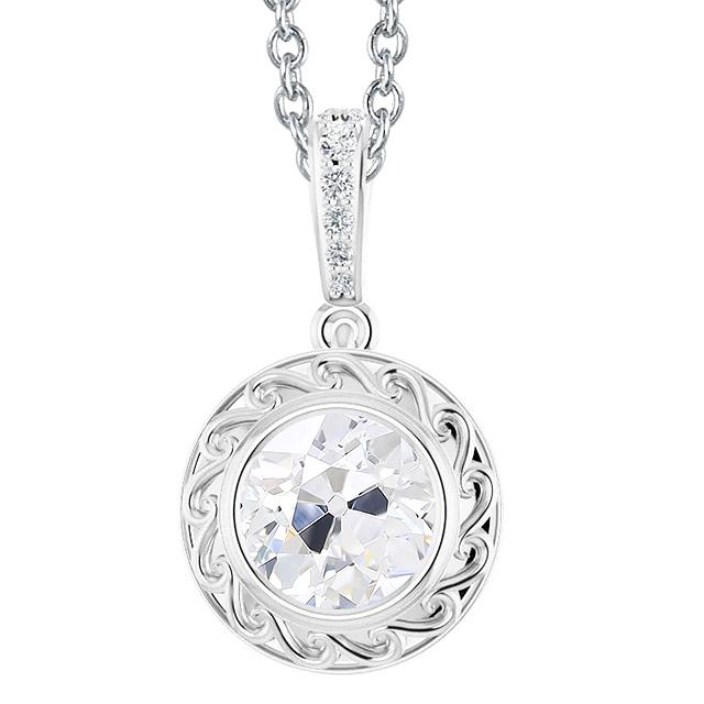 Gold-Echt Diamant-Anhänger runder Altschliff mit Bügel Lünette Set 2.50 Karat