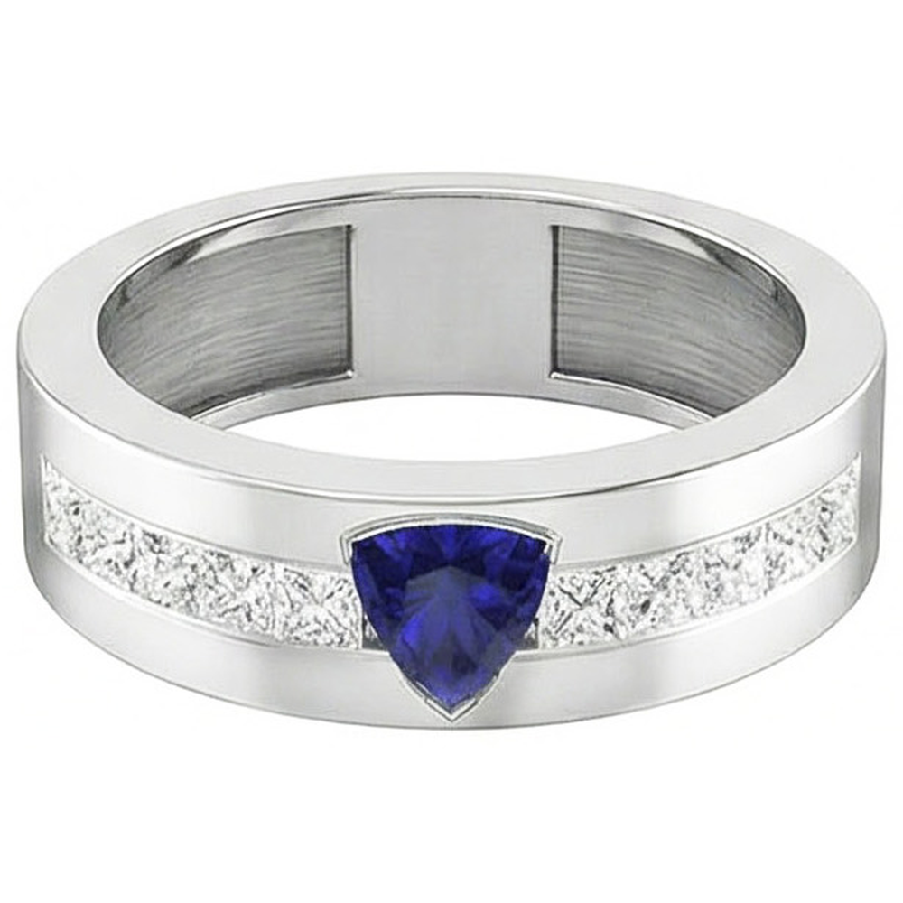 Gold Ehering Trillion Saphir 2 Karat Kanalset Natürlicher Diamant ( nicht im Labor gezüchtet )en