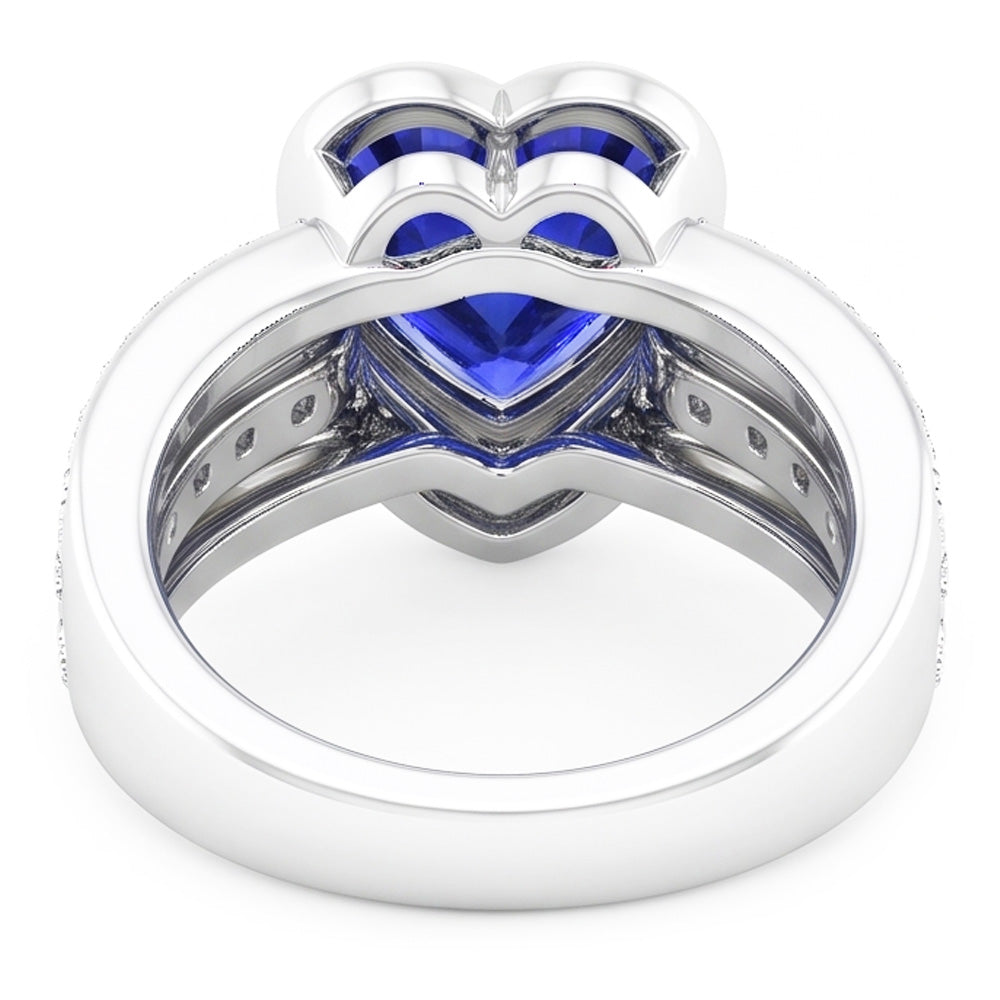 Gold-Natürlicher Diamant ( nicht im Labor gezüchtet )-Saphir-Ring mit Ummantelung 4,50 Karat Lünette & Pavé-Set