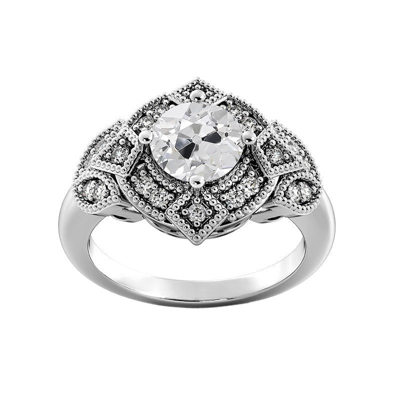 Gold Old Cut Runder Echt Diamant Ehering Milgrain Schaft 3 Karat