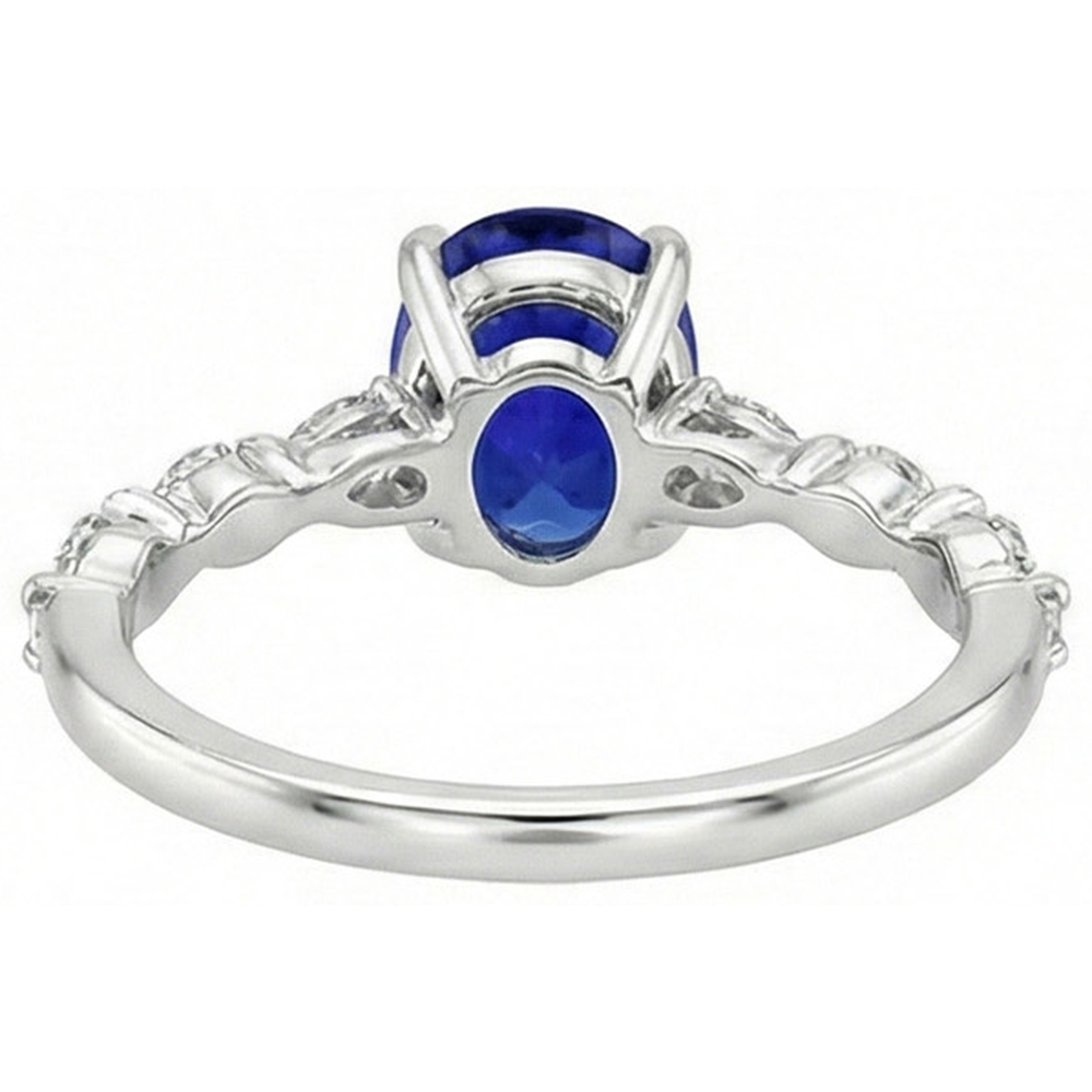Gold Oval Blauer Saphir Aus der Erde Abgebauter Natürlicher Diamantring Marquise & Rundschliff 6 Karat Neu