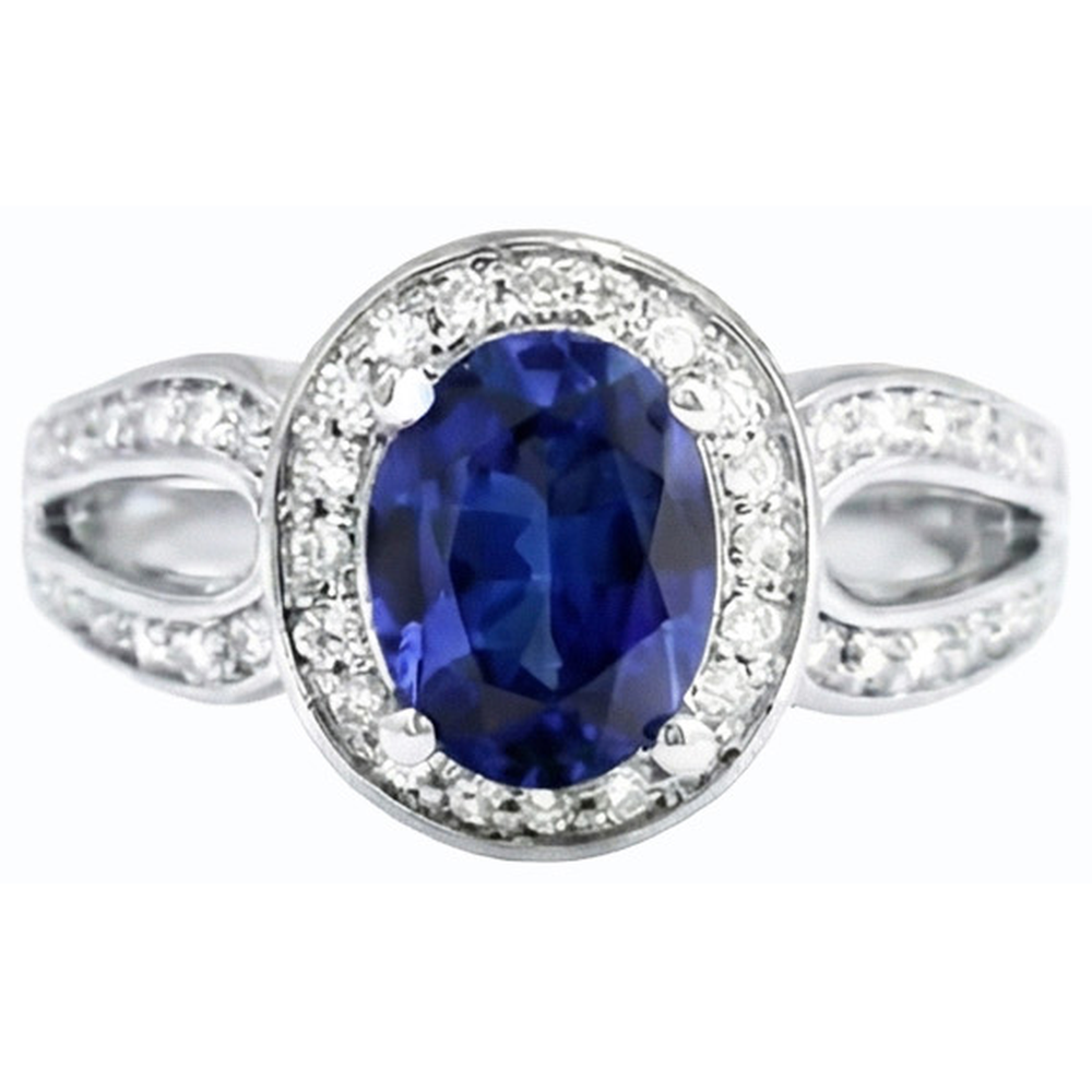 Gold Oval Halo Ring SriLanka Saphir Split Schaft & Natürlicher Diamant ( nicht im Labor gezüchtet )en 4 Karat