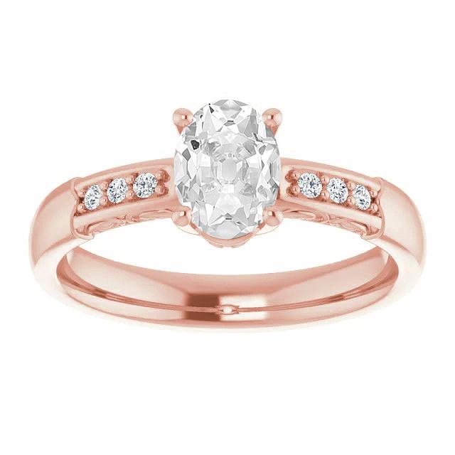 Gold Oval Old Mine Cut Echt Diamantring Krappenset Filigraner Schaft 4.25 Karat