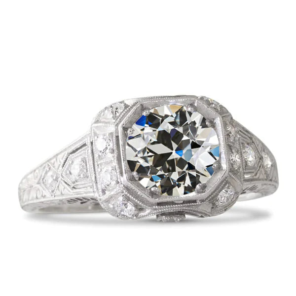 Gold Runder Altschliff Echt Diamant-Verlobungsring 2.50 Karat Milgrain Shank