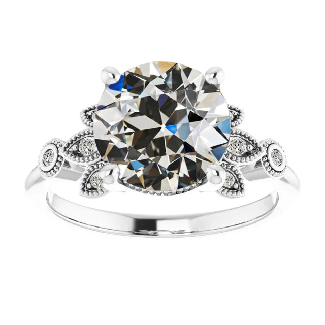 Gold Runder Echt Diamant-Verlobungsring im alten Minenschliff 5 Karat