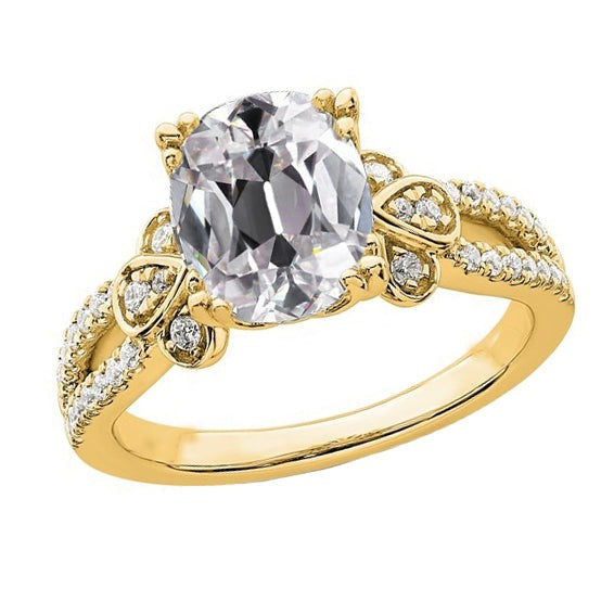 Gold Runder & Ovaler alter Bergmann Echt Diamantring mit geteiltem Schaft 6 Karat