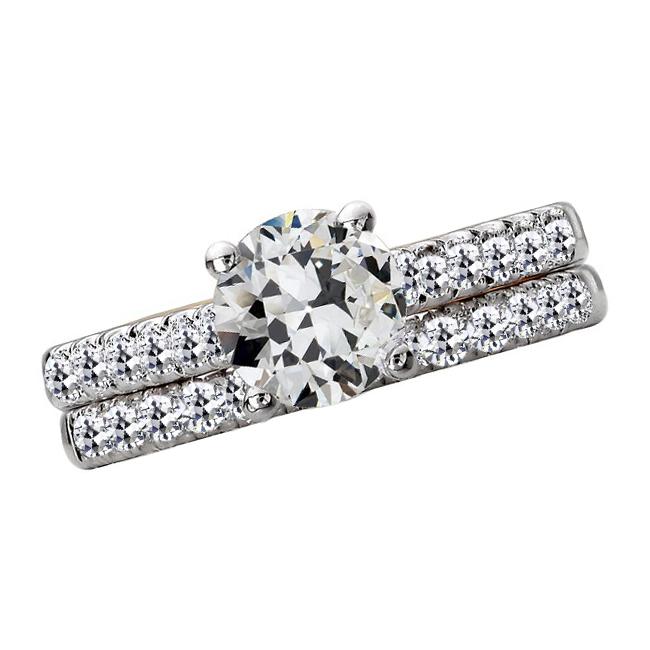 Gold-Verlobungsring-Set runder alter Minenschliff Echt Diamantschmuck 6 Karat